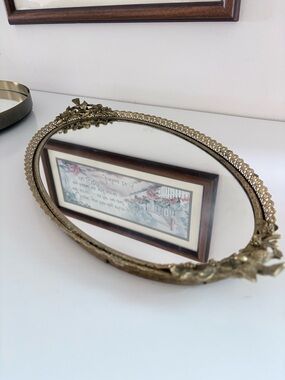 Ornate Gold Oval Decorative Vanity Mirror Tray